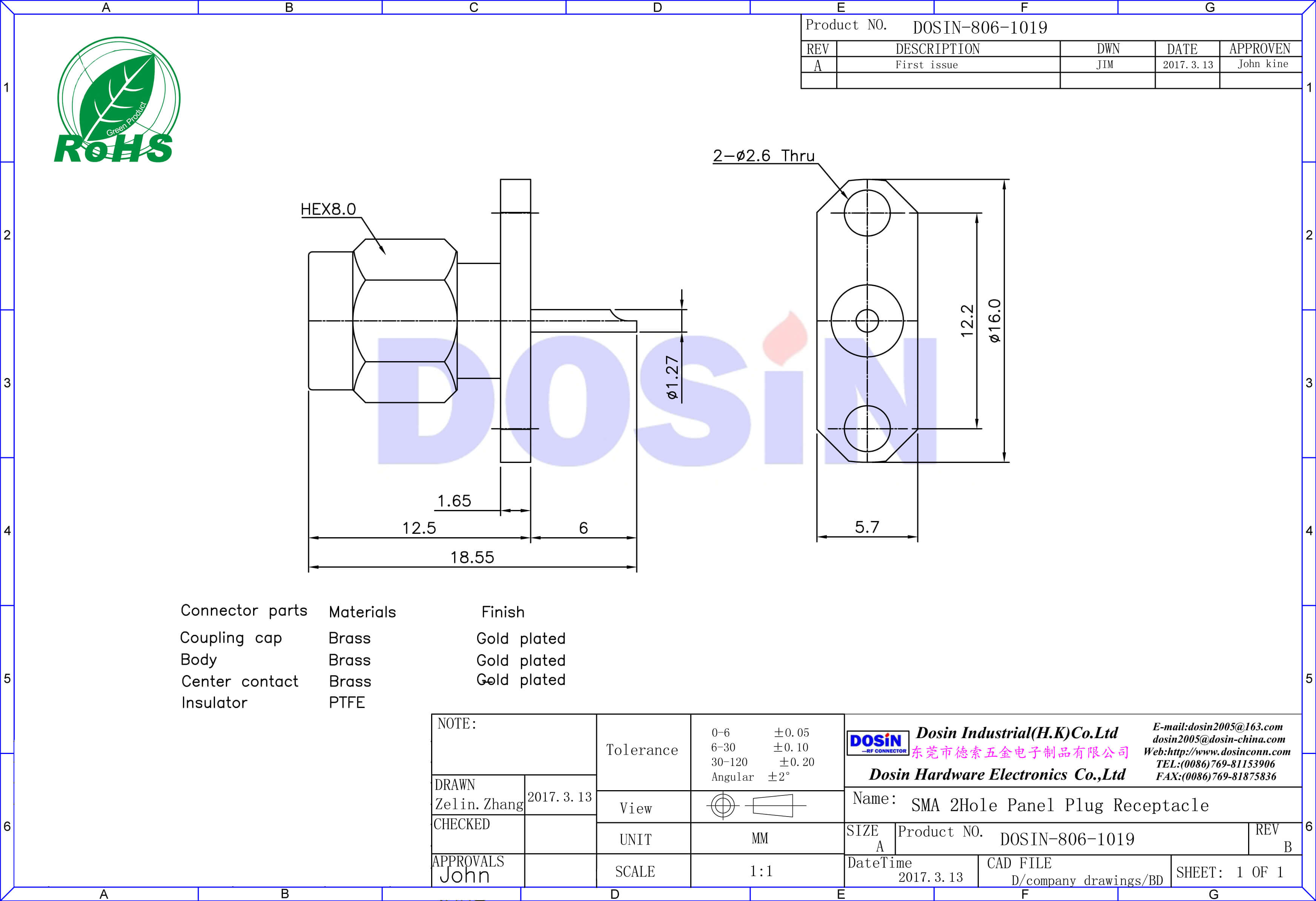 sma2孔直式法兰盘公头射频同轴连接器