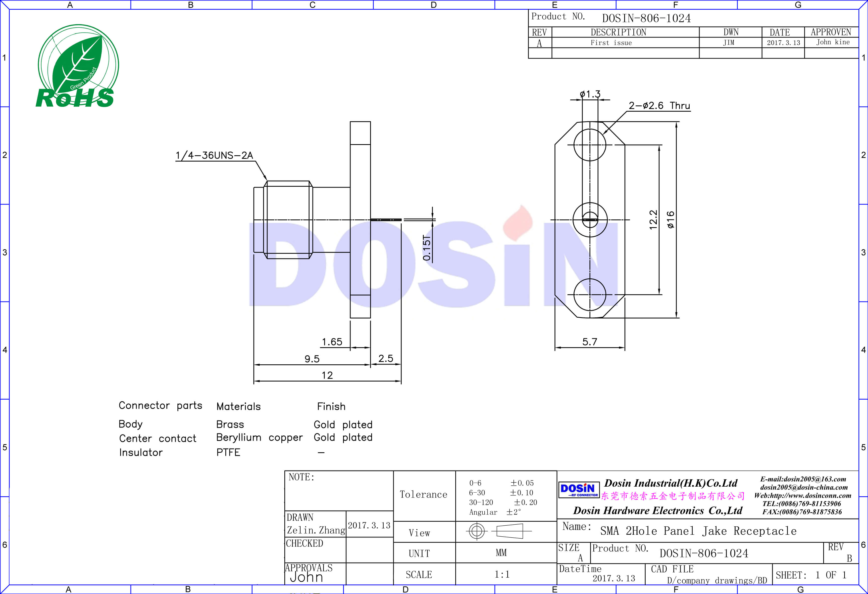 sma法兰盘直式2孔镀金母头面板安装