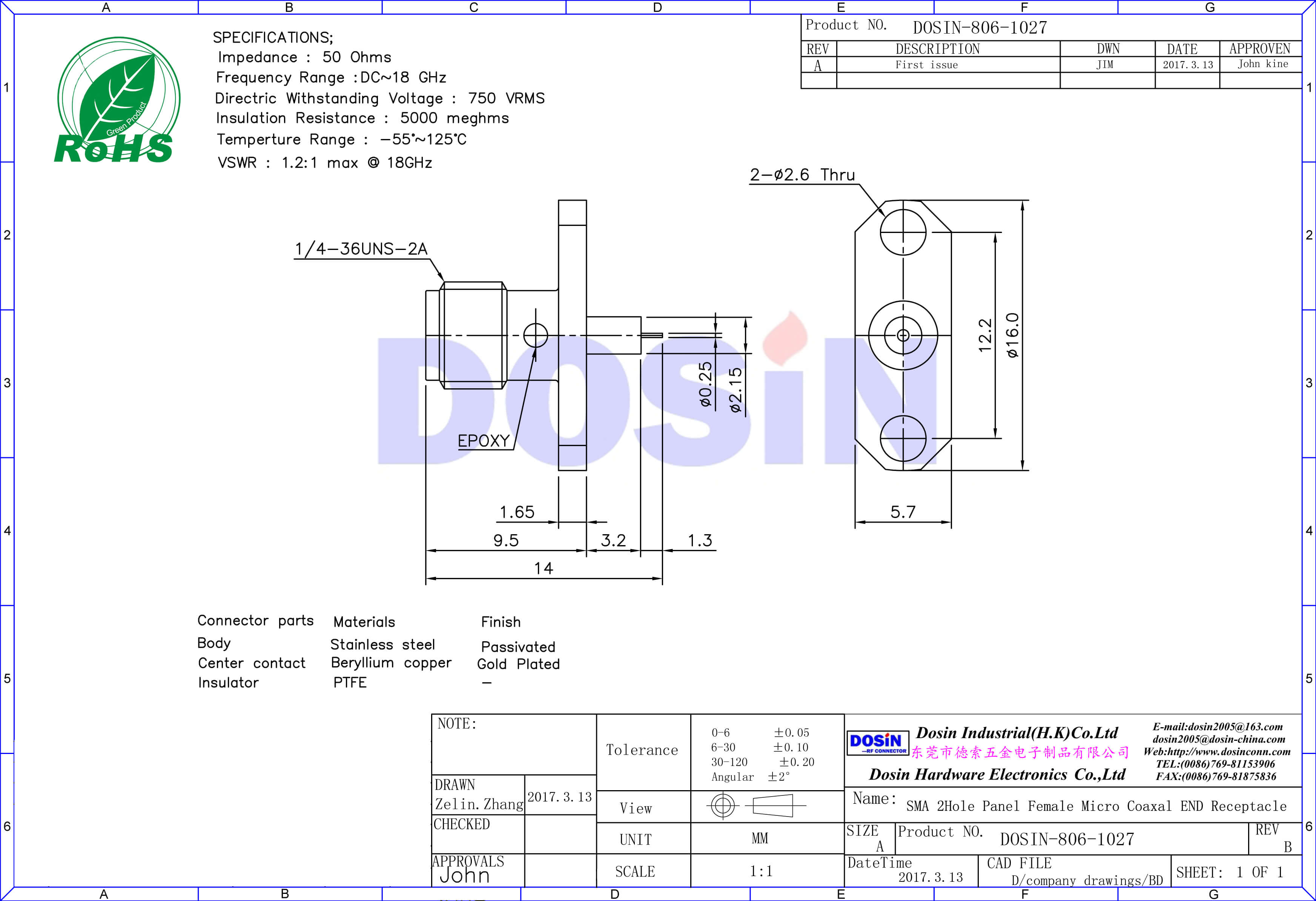 sma直式法兰盘射频同轴连接器有线电视头母头