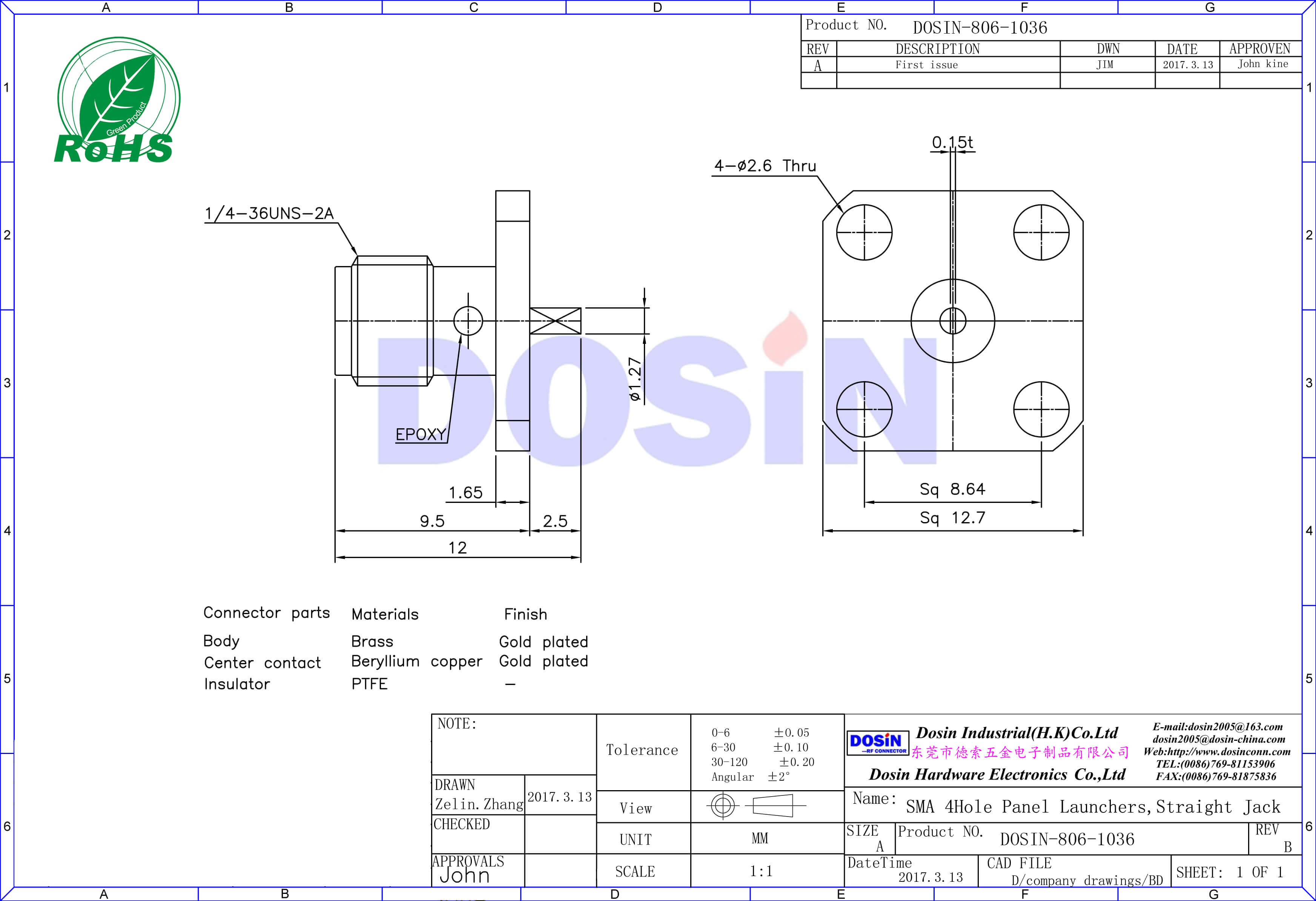 SMA树脂灌胶法兰盘4孔直式母头连接器面板安装视频线头