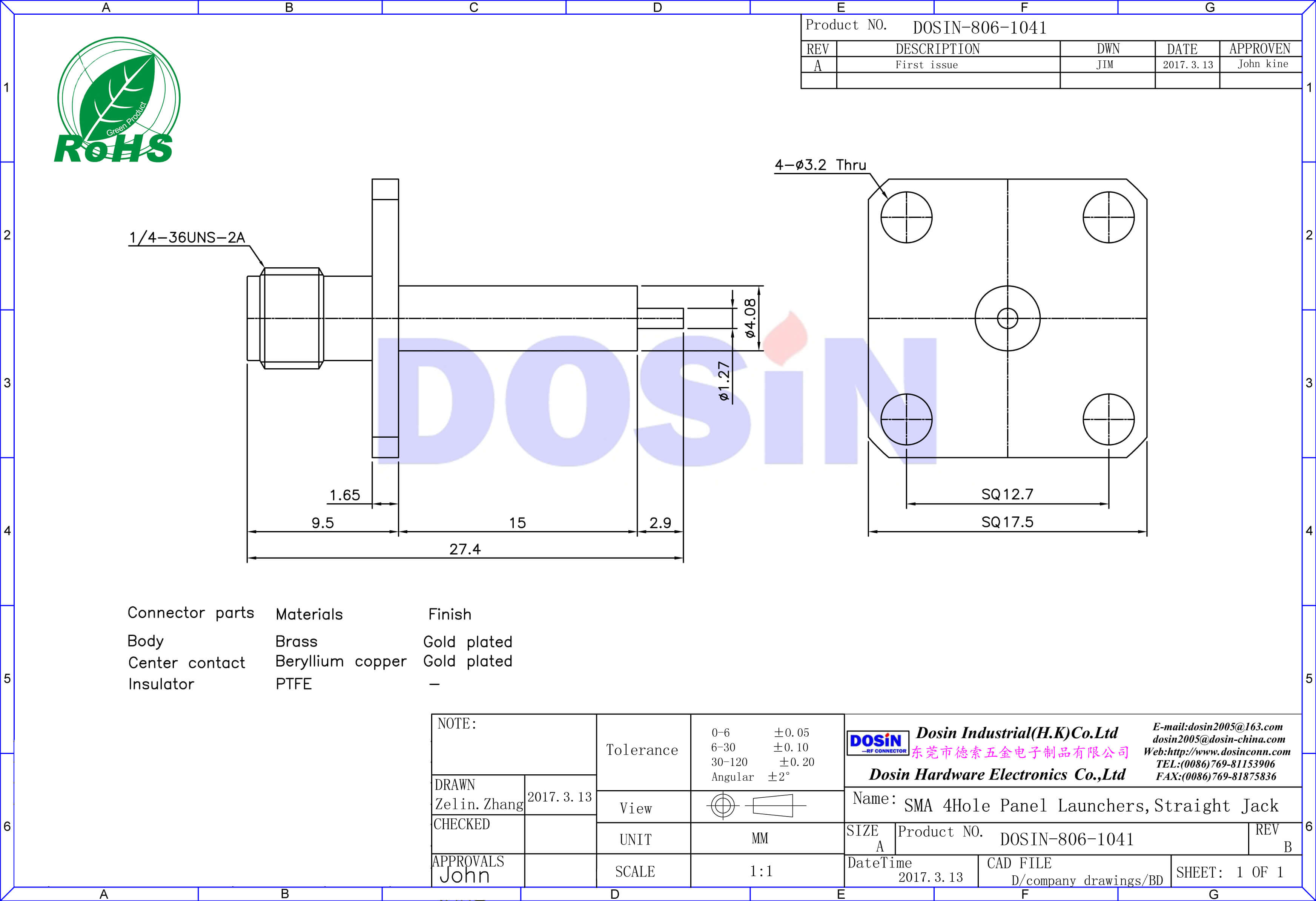 sma法兰盘4孔直式母头延长铁氟龙面板安装板端计算机视频线接头