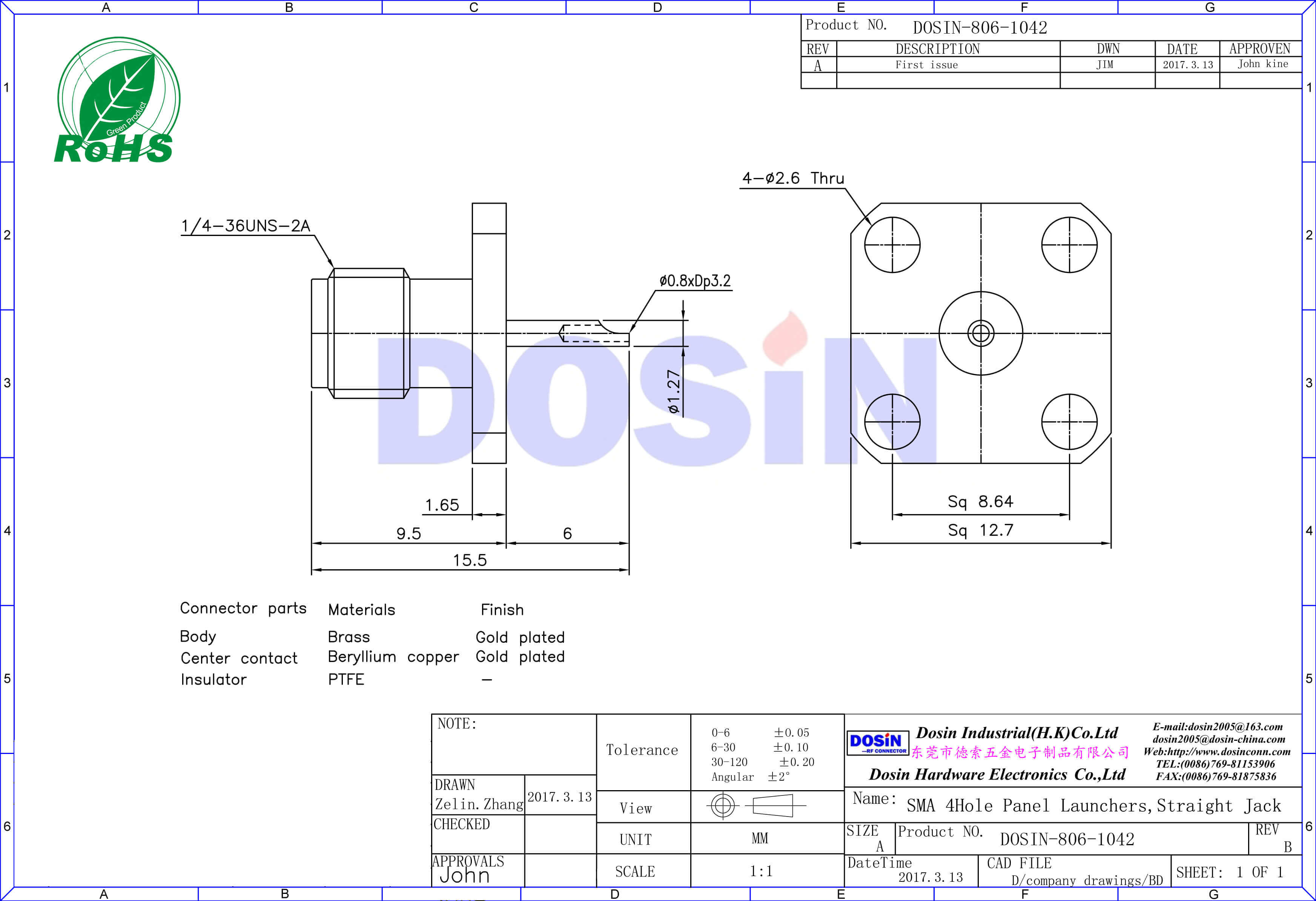 SMA4孔法兰盘射频同轴连接器直式母头面板安装av视频插头
