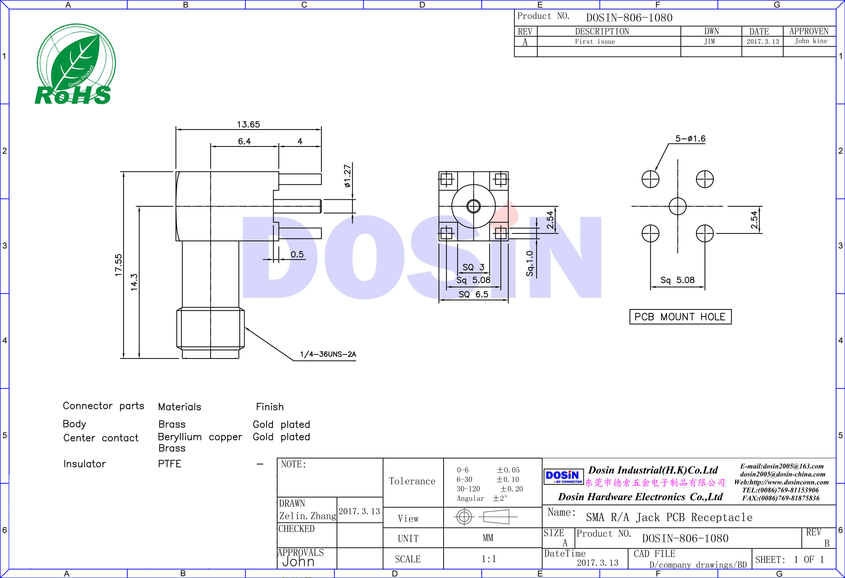 SMA弯式母接头pcb插板连接器