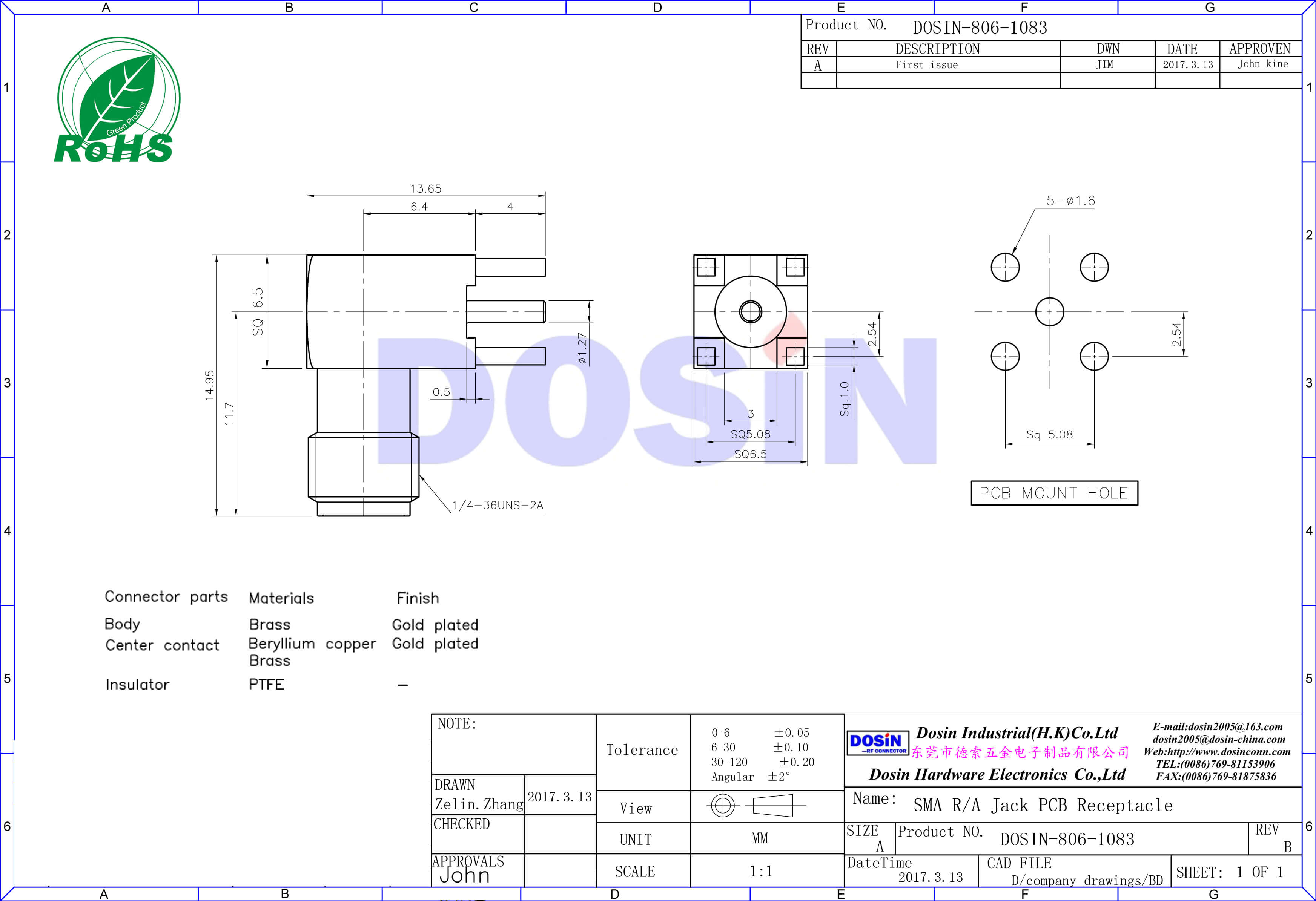 SMA弯式母接头接pcb板插座