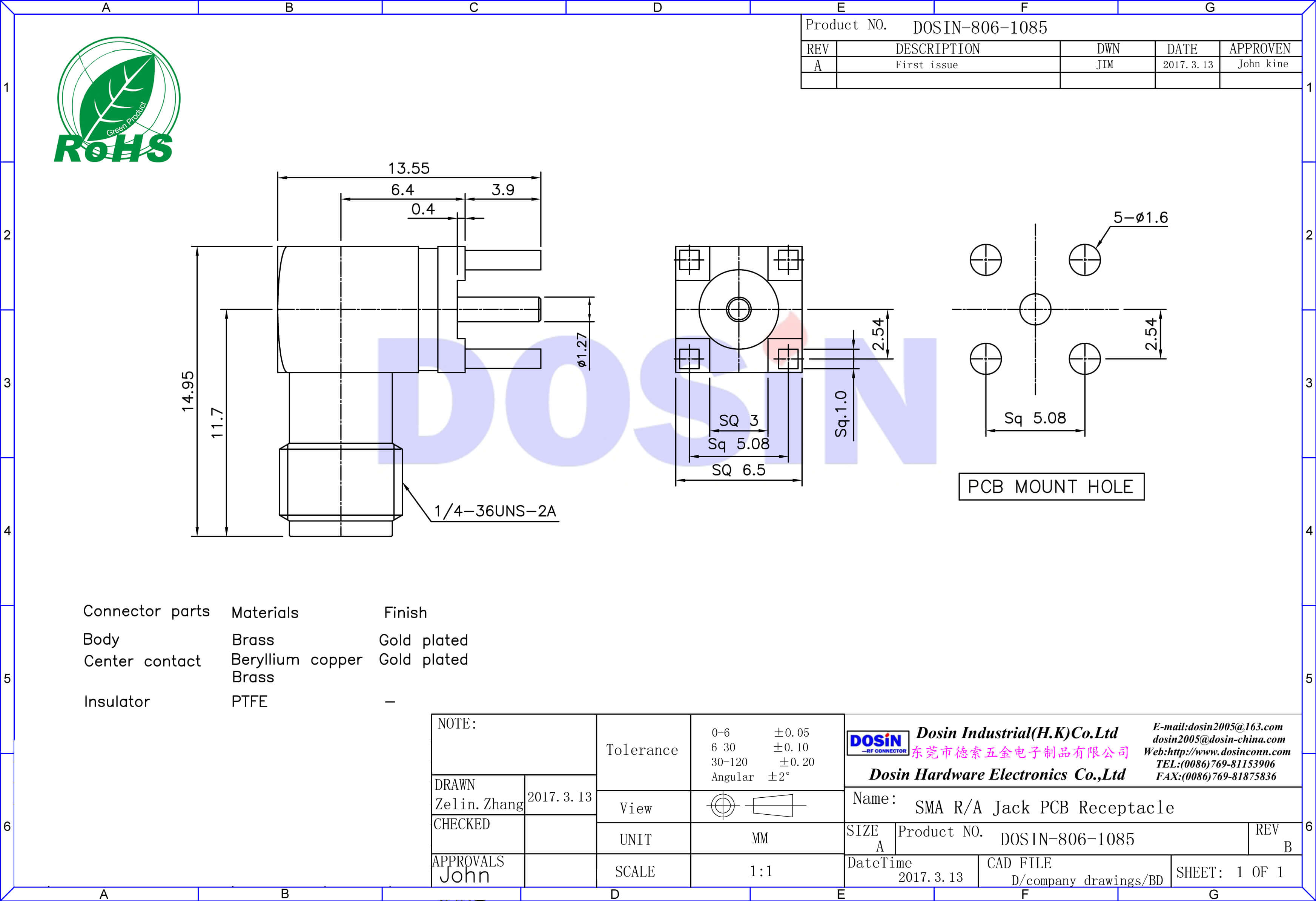 SMA接头90度弯式母头接pcb板插座