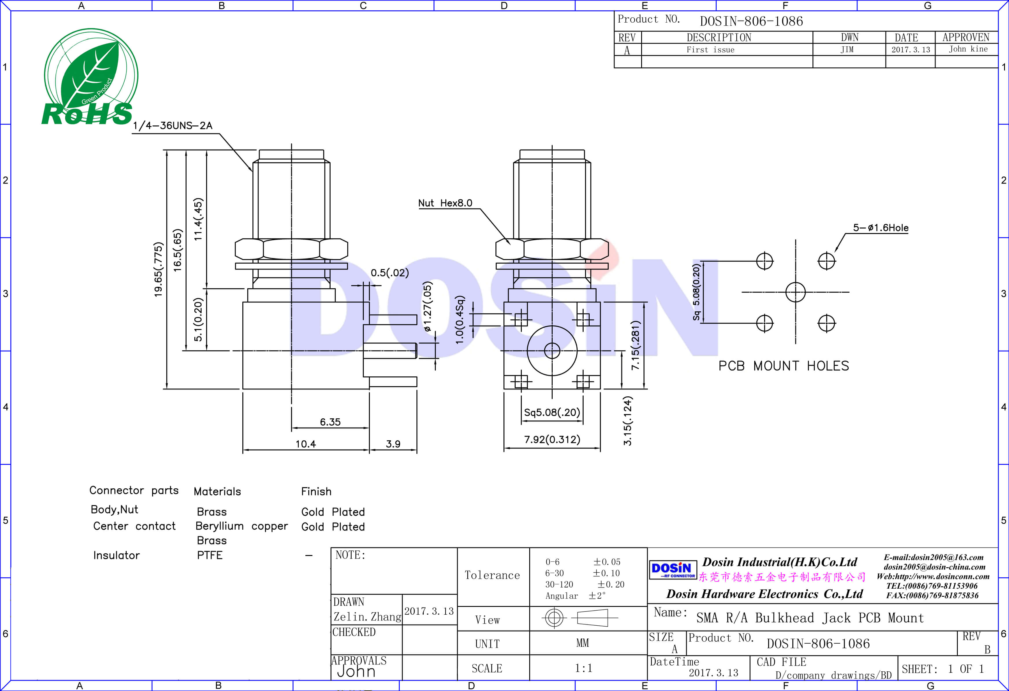 SMA接头90度加长弯式母头接pcb板插座