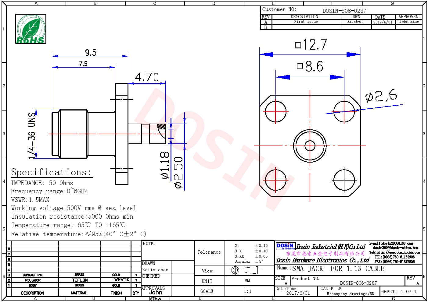 SMA-1.13线母头直式法兰安装接线焊接