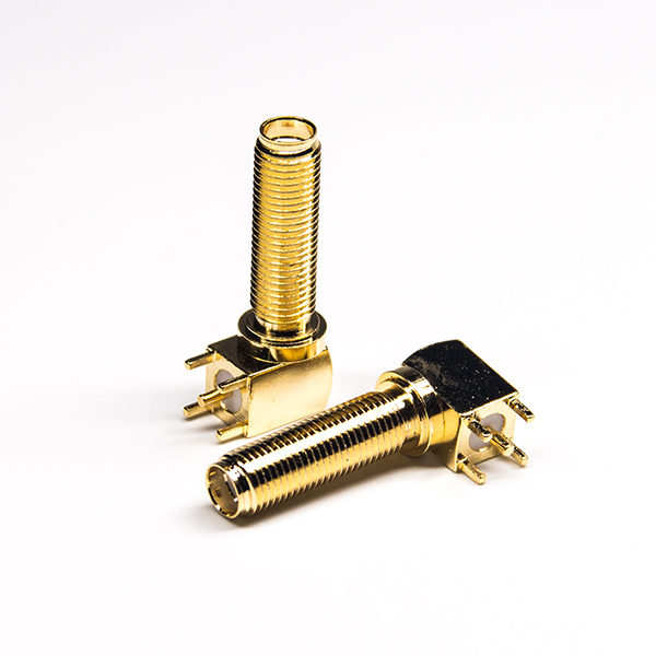 50欧姆sma接头弯式加长螺纹母头插板式接PCB板