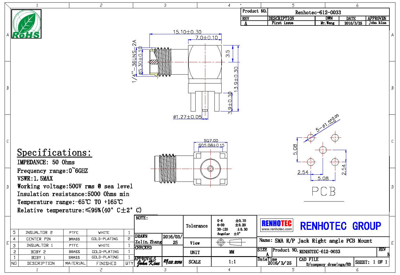 弯式接头sma加长螺纹母头插板面板安装插PCB板