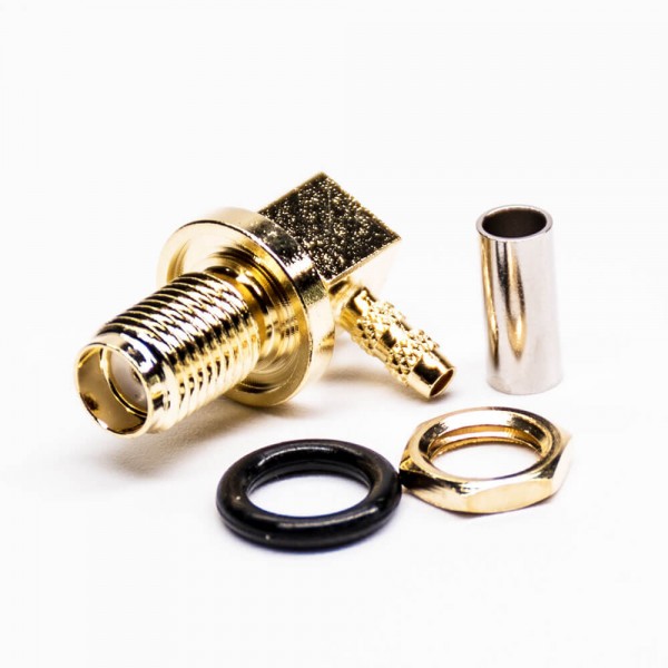 SMA母头接线90°弯式穿墙前锁接线压接式防水连接器