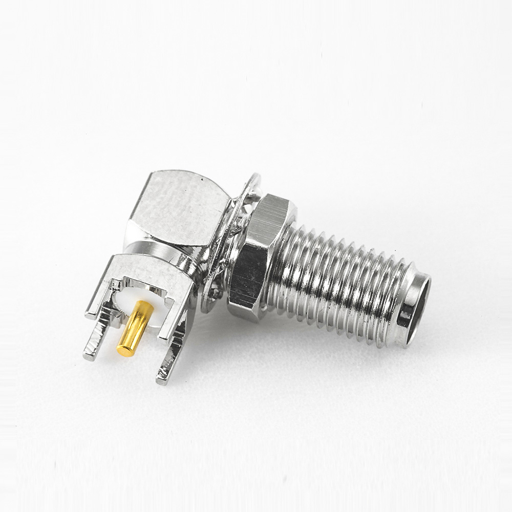 SMA母头连接器弯式PCB安装插孔前锁穿墙