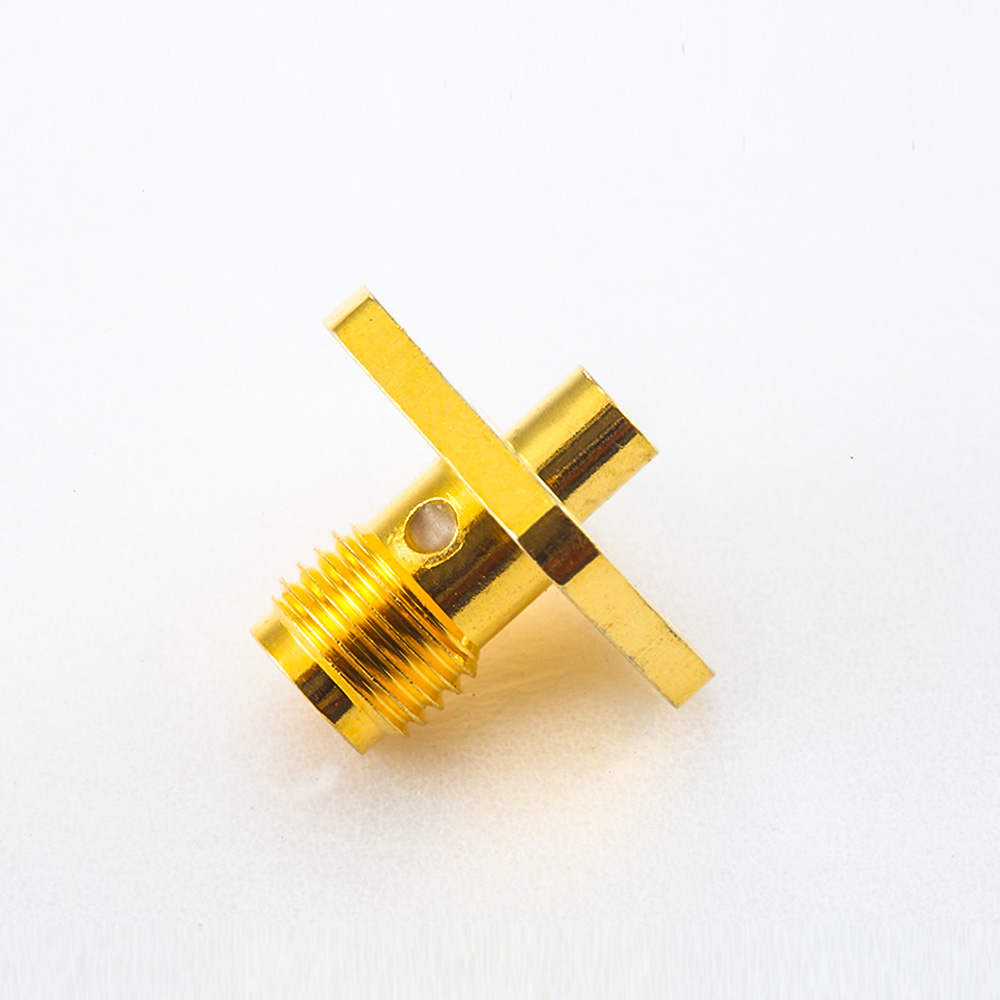 SMA接线连接器母头直式4孔法兰焊接用于半柔/半刚性-2